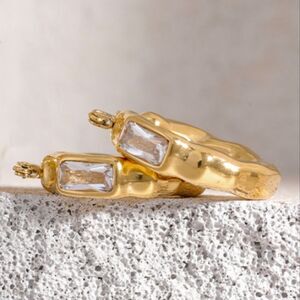 White Cubic Zirconia 18K Gold Plated Stainless Steel Statement Earrings